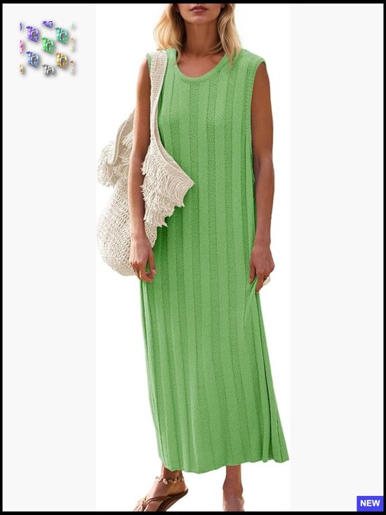 Dresses & Skirts - Sleeveless Maxi Dress Ribbed Knit Scoop Neck Tank Top Casual Summer Midi